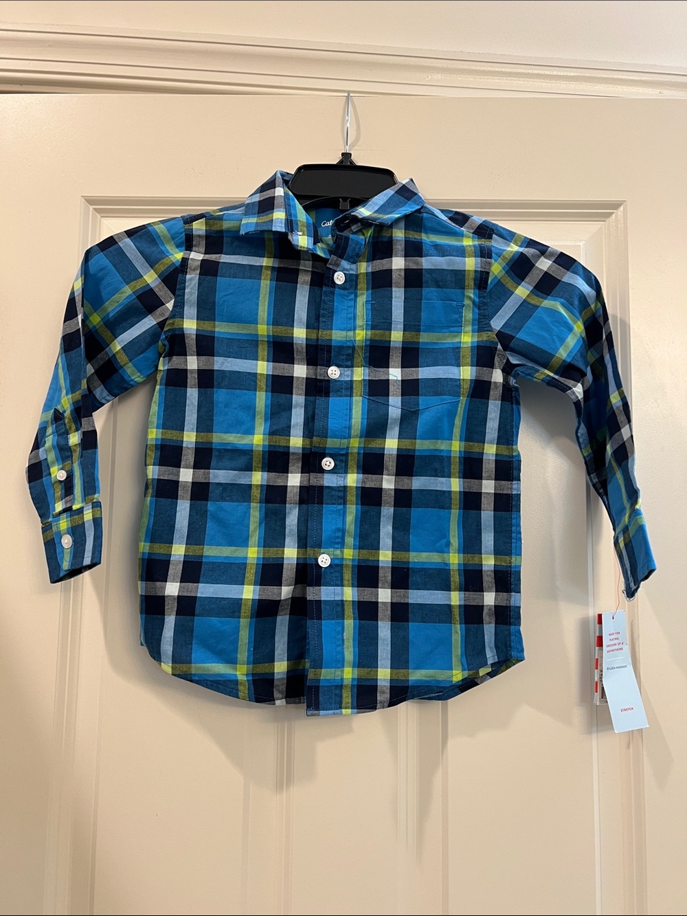 Cat & Jack Boys Blue Plaid Button-Up Shirt - Classic Long Sleeve